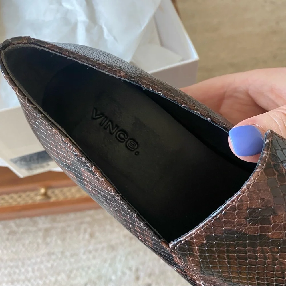 New Vince Fauna Chocolate Snake Loafers - Picture 5 of 6